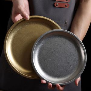 Home Use Tableware Stainless Steel Flat Bottom Shallow Barbecue <b>Tray</b> Vintage Dessert Fruit Plate Metal <b>Dinner</b> Plate - Product Image 1