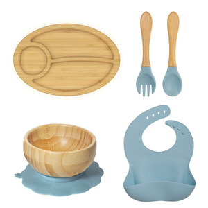 Set de Alimentación para Bebés, Plato de Silicona con Diseño de Animales de Bambú, Tazón con Succión y Babero, Fácil de Limpiar, Plato de Bambú con Diseño de Animales - Product Image 2