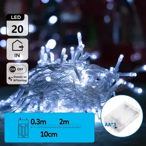 Guirlande lumineuse LED plate, fonctionnement sur piles 3AA, lumière blanche fraîche, 2m, idéale pour créer une ambiance festive et décorer - Product Image 1