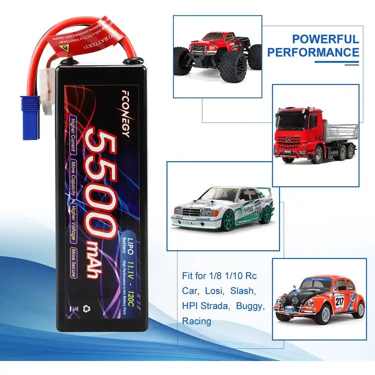 Batterie Lithium-Ion 11.1V HD 3S, 5500mAh, 120C, pour voiture électrique, Rechargeable avec garantie 1 an