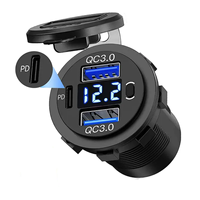 Chargeur USB étanche 12V avec double port QC3.0+PD, voltmètre et interrupteur