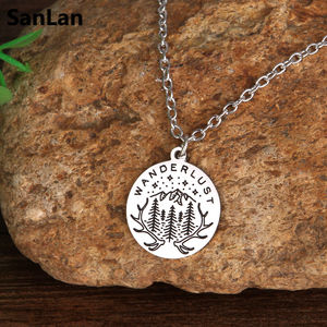 Stainless Steel Wanderlust Necklace Pine Tree Star Mountain Earth Necklace Travel Explore Jewelry - Product Image 2