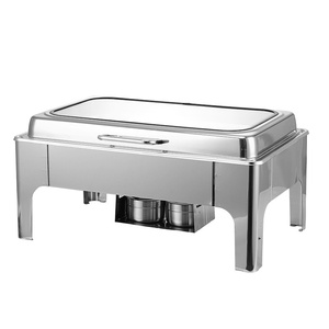 Plat de service en acier inoxydable pour buffet, chauffe-plats avec supports à combustible, bac à eau amovible, pour traiteur et service de réceptions, facile à nettoyer - Product Image 2
