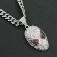 Colgante de Moda Infantil Unisex con Diseño de Máscara de Telaraña, Chapado en Oro de 14K, Estilo Hip Hop Bling con Eslabones Cubanos, Joyería de Anime para Fiesta