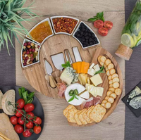 Planche à fromage en bambou d'acacia, plateau à charcuterie avec ensemble de couteaux et ustensiles