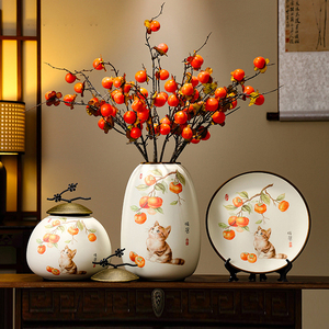 Juego de Tres Piezas de Cerámica Blanca Estilo Art Deco Moderno, Florero de Escritorio, Jarra de Almacenamiento con Tapa de Aleación, Floreros Decorativos de Resina - Product Image 5