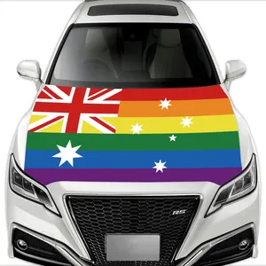 100*145 सेमी ऑस्ट्रेलियाई-इंद्रधनुष-ध्वज कार हुड कवर बुना हुआ पॉलिएस्टर लोचदार कपड़े उपयुक्त धोने और कवर सजावट