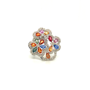 Anillo con forma de pera hecho a mano de Plata de Ley 925 de diseño moderno, piedras preciosas de zafiro múltiples de alta calidad, bodas finas personalizables - Product Image 1
