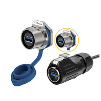 Conector USB 3.0 LP24 Impermeable IP67, Transmisión de Datos de Alta Velocidad de 5 Gbps, Conector de Aviación de 4 Orificios, Macho y Hembra