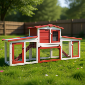 Grand enclos extérieur en bois pour lapins 80,3"x17,7"x33,5" Rouge et blanc, mobilier pour animaux de compagnie - Product Image 2