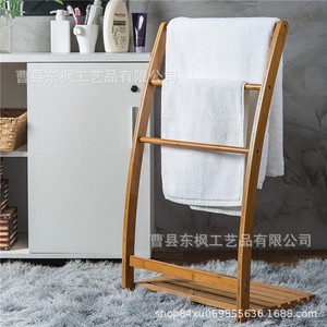 Wooden Floor Standing Towel Rack 3 Bars Bathroom Storage Organizer <b>Shelf</b> For Towels And <b>Clothes</b> - Product Image 2