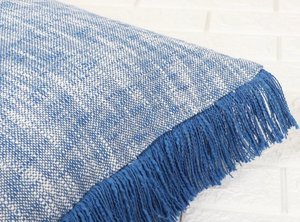 <b>Blue</b> Abstract Embroidered Square Handloom Chembrey Natural Cotton Fringes Cushion Cover Decorative <b>Pillow</b> Case Sofa Bedroom - Product Image 5