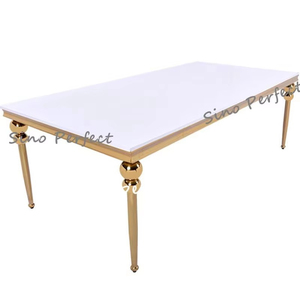 Wholesale Hotel Event Banquet Furniture Gold Stainless Steel Frame Glass Top Rectangular Round Dining Wedding <b>Table</b> Furniture - Product Image 1