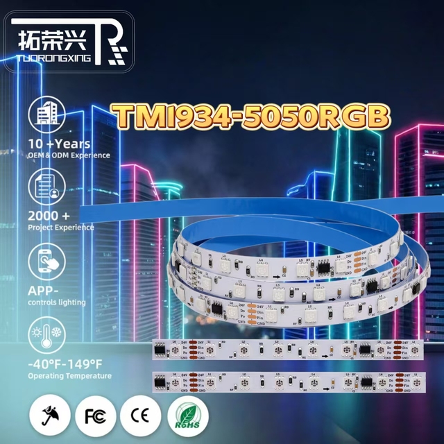 TM1934 Addressable RGBIC LED Strip Light Smart WiFi App Control USB Waterproof RGB Flexible LED Strip for Indoor Lighting