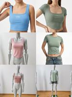 Haut court de sport pour femme avec logo personnalisé, T-shirt de yoga à manches courtes, respirant, athlétique, pour l'été, coupe ajustée
