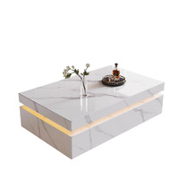 Table basse moderne en granit de luxe avec éclairage d'ambiance LED, table de loisirs créative pour salon, hôtel et bureau