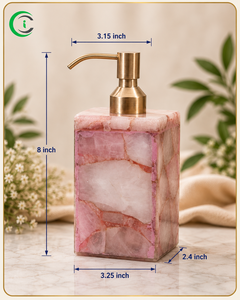 Dispensador de Mármol Rosa Ónix, Artesanal, Ecológico, de Piedra Natural, Forma Cúbica de 8 Pulgadas, Recargable, con Bomba, para Accesorios de Baño - Product Image 2