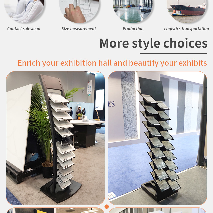 High Quality Metal Sample Holder Custom Floor Standing Quartz Marble Ceramic Tiles Showroom Stand Display Racks Tile Stone