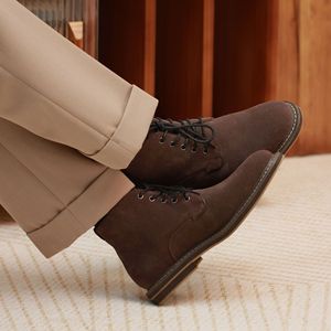 XINZI RAIN Wholesale Handmade Real Leather Knight <strong>Boot</strong> Vintage <strong>Brown</strong> Suede <strong>Lace</strong> up Low Heel Men Women Vintage <strong>Boots</strong> - Product Image 6