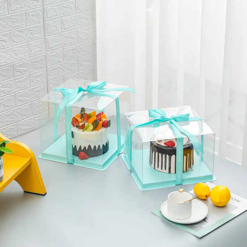 Custom Logo Wedding Square Bakery Transparent Plastic Cake Box Caja De Pastel