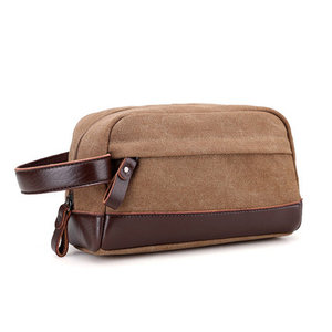 Wholesale Vintage Wristlet <strong>Clutch</strong> <strong>Waxed</strong> Canvas Men Travel Toiletry Bag With Leather Strap - Product Image 2