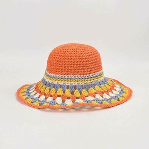 Colorful Paper Crochet Paper Straw Bucket <b>Hat</b> Female Summer New <b>Holiday</b> Large Brim Beach Leisure Sunshade Bucket <b>Hat</b> Straw - Product Image 2