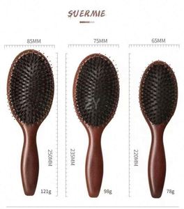 Promotion à bas prix : Brosse à cheveux personnalisée avec logo, en bois de hêtre brun, à coussin d'air, en poils de sanglier naturels antistatiques, pour massage du cuir chevelu - Product Image 2