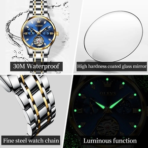 Montre automatique mécanique pour femme OLEVS 6608, montre-bracelet de style professionnel, étanche, en acier inoxydable, avec calendrier squelette - Product Image 3