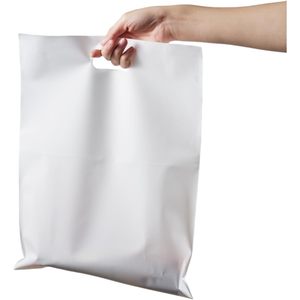 Plastic Shopping <b>Bags</b> 12x15 Inch Die Cut Handles <b>White</b> Retail Boutique <b>Bags</b> Pack Of 20 - Product Image 1