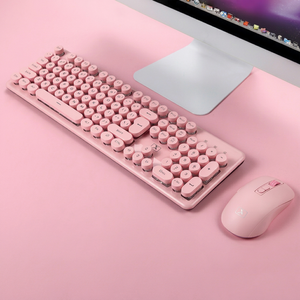 Clavier et souris sans fil ultra-minces AWIRELESS, 104 touches, 2,4 G, rechargeables, pour ordinateur portable, tablette, rose - Product Image 1