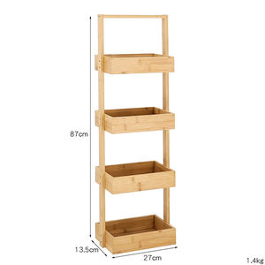 Étagère de rangement 4 niveaux en bambou massif naturel, étanche <span class=keywords><strong>et</strong></span> résistante à l'humidité, pour shampoing, savon, serviettes de douche <span class=keywords><strong>et</strong></span> <span class=keywords><strong>d</strong></span>ébris de salle de bain - Product Image 3