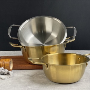 Nồi mì Hàn Quốc dùng cho thương mại & gia đình, chất liệu thép không gỉ 304, đa năng, có hai quai cầm và nắp đậy - Product Image 3