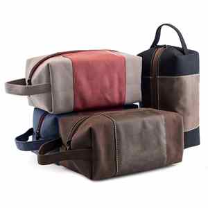 Bolsa de Aseo Personalizada con Logotipo, de Cuero PU para Hombre, Bolsa de Maquillaje Ecológica de Lona, Bolsa de Afeitado Retro para Accesorios de Aseo - Product Image 1