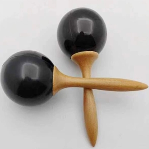 Maracas noires en gros avec manche en bois naturel, instrument de percussion Orff, sonnette à main pour performance - Product Image 2