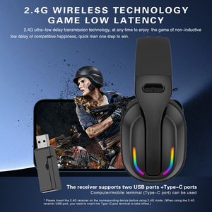 Casque de jeu sans fil 2,4 G BT 5.4 à faible latence, compatibilité multiplateforme pour TV/PC/<span class=keywords><strong>PS4</strong></span>/téléphone portable, écouteurs sans fil - Product Image 6