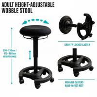 Tabouret roulant ergonomique à levage pneumatique, siège pivotant à 360 degrés pour la maison, le bureau et l'atelier