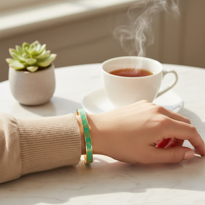 Bracciale a cerniera in acciaio inossidabile placcato oro turchese braccialetti moda 6mm di larghezza - Product Image 3