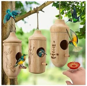 Casa de Pájaros de Madera, Decoración para Exteriores, Comedero para Colibríes, Nido de Pájaros Rústico Colgante, Cabaña para Pájaros, Colgante de Nido de Pájaros DIY - Product Image 5