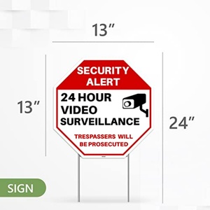 Panneau de surveillance vidéo 24h/24 avec piquets, panneau d'alerte caméra de sécurité pour la maison et l'extérieur Roc Xie - Product Image 3