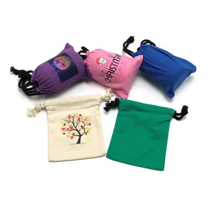 Packing Supplier Mini White Cotton Drawstring Bag with Handle