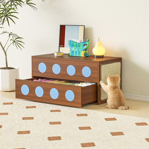 Meuble TV sur pied multifonctionnel 3-en-1 avec panneau à gratter pour chat et rangement intégré - Product Image 3