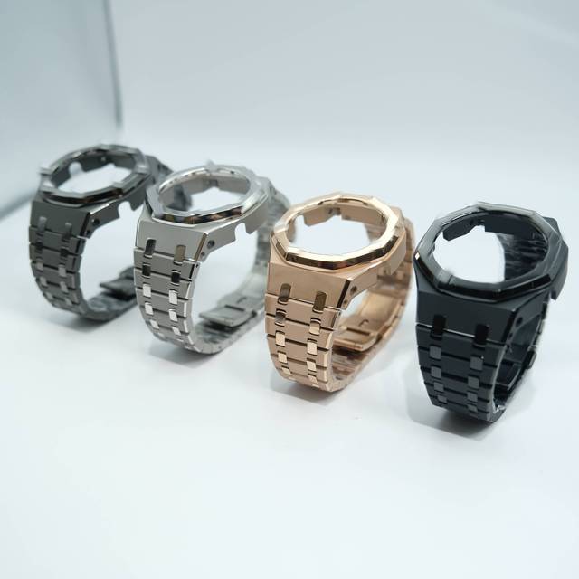 Polished case Set Stainless Steel Strap Set Rose Gold Black Silver Gun for GA2100 GA2110 CASIOak Wholesale Mod Kits Watch Parts