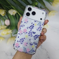 Coque de téléphone florale scintillante printanière pour iPhone 17 16 15 14 13 12 11, Housse de protection mignonne à motifs de fleurs sauvages pour Samsung S26 S25 S24 Redmi