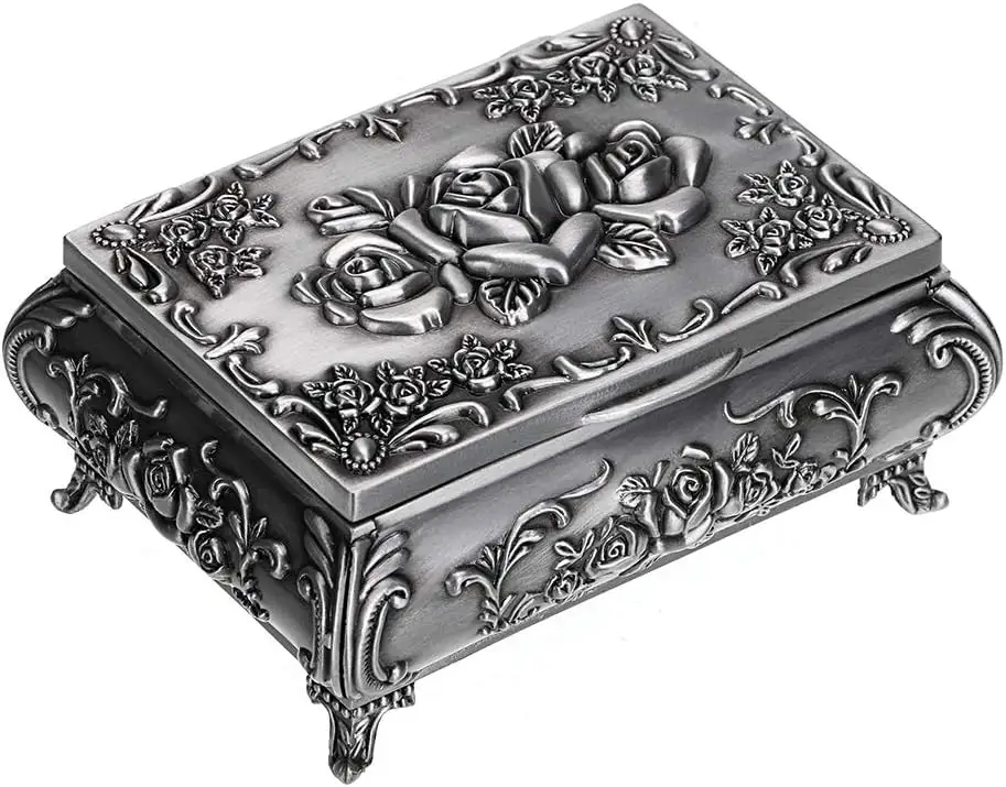 European-style Creative Jewelry Box Large Capacity High-grade Stereo With Lock Ancient Tin Color Storage Case Ornaments Home