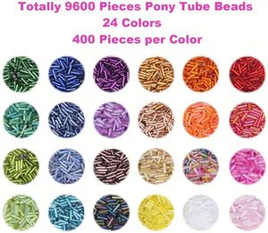 กล่องลูกปัดแก้ว 24 สี ชุดใหญ่ 9600 ชิ้น ขนาด 2*6.5 มม. ลูกปัดแก้วเม็ดเล็ก DIY สำหรับทำของเล่น - Product Image 2