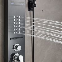 Vente flash - Panneau de douche multifonction noir de luxe avec écran LED intelligent, douche à effet pluie, robinet 5 fonctions