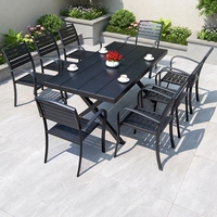 Ensemble moderne de haute qualité de 9 pièces en plastique et bois WPC, table à lattes et 8 chaises, mobilier de jardin résistant aux intempéries, villa, patio, cour