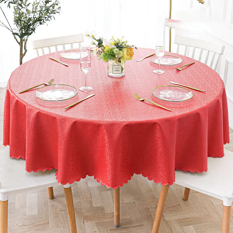 Custom size and color wholesale simple style white PU fabric round 120 inch table cloth for wedding and home using