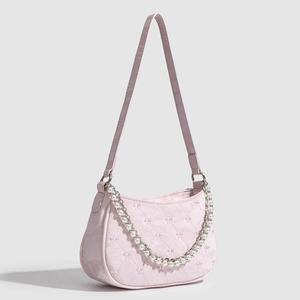 2025 Alibaba en línea moda Rosa señora bolso PU Honda cadena de metal, nuevo diseño mujer noche belleza hombro bolso OEM - Product Image 2