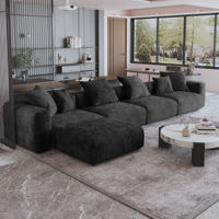 Grand Canapé Modulaire Sectionnel Carré Américain, Ensemble de Canapés Vintage en Tissu Velours Côtelé pour Maison et Hôtel